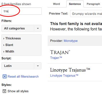 trajan not google fonts