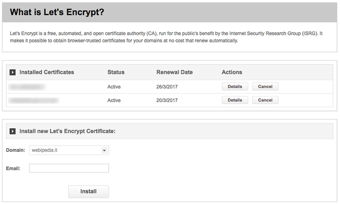 Let's Encrypt cPanel Page