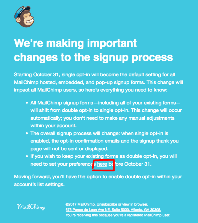 Mailchimp email double optin