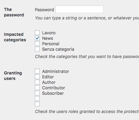 Password su categorie