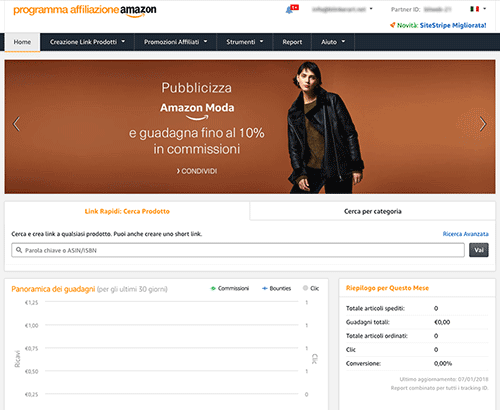 dashboard affiliazione Amazon